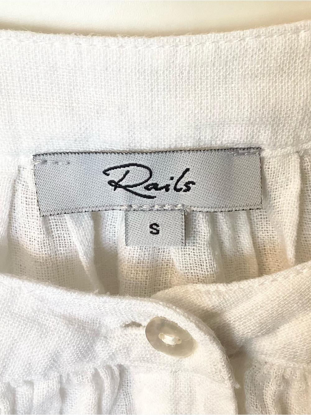 Rails Long Sleeve Frances Linen Blend Button Up Top - White - S - Picture 7 of 8